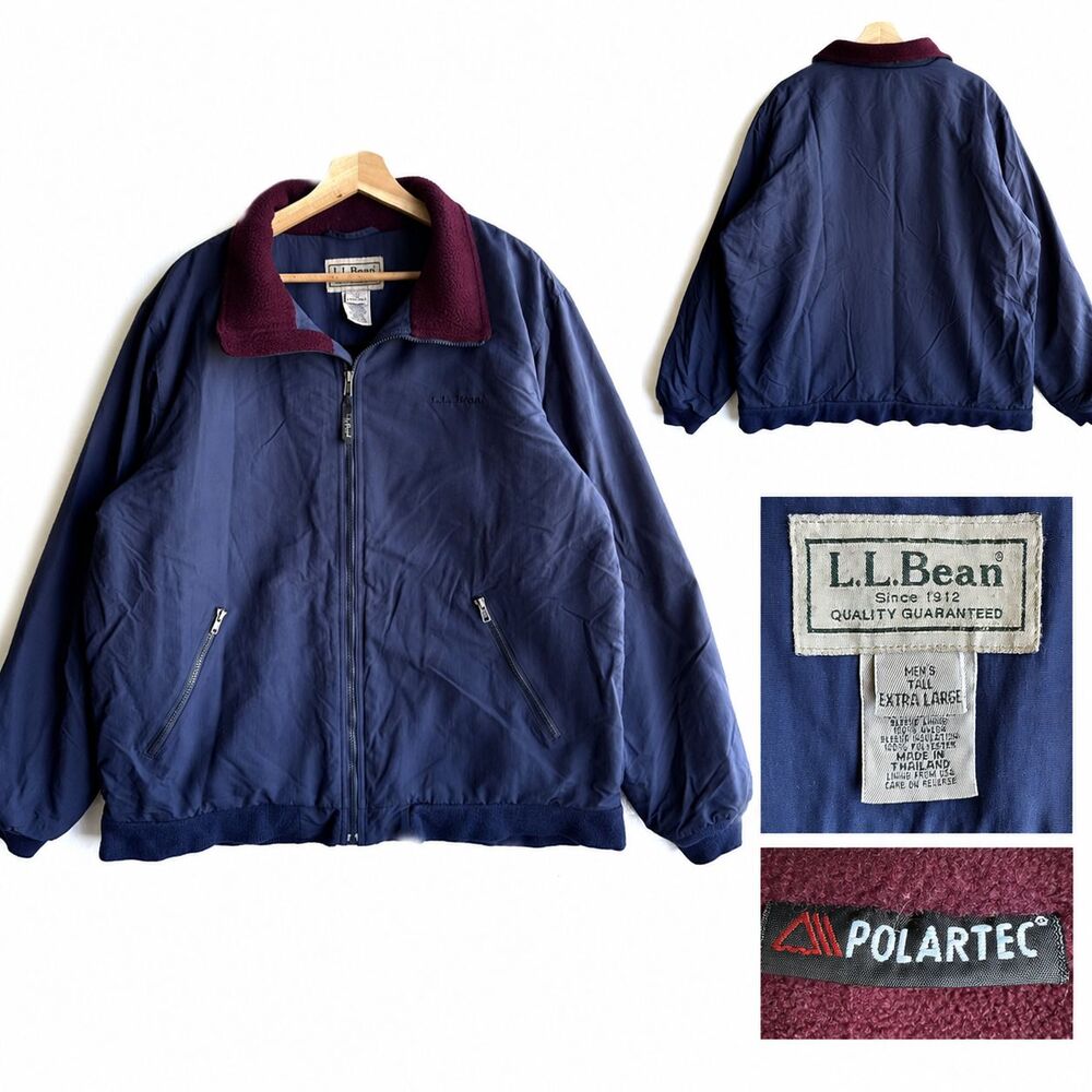 VTG L.L. Bean Men’s Navy Blue Warm-Up Bomber Jacket Polartec Size Tall XL